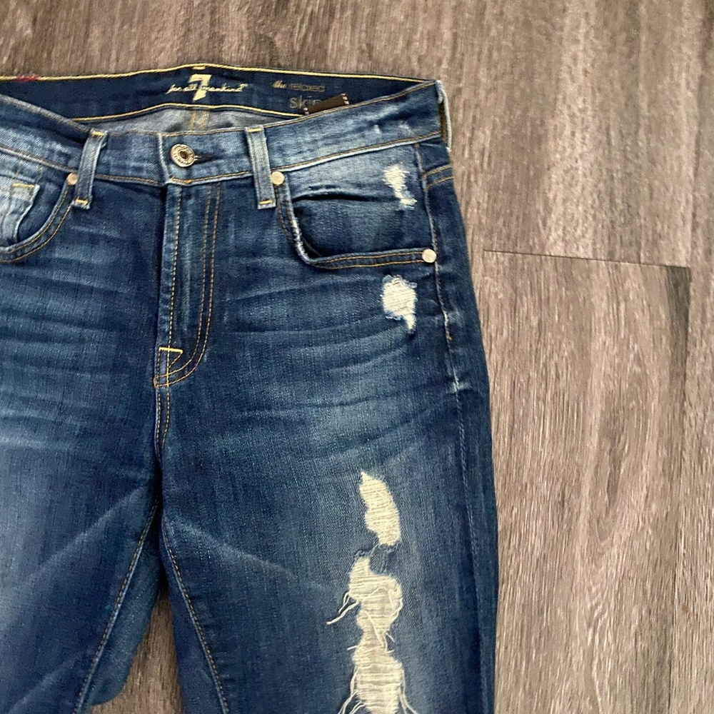 7 For All Mankind Relaxed Skinny Medium Wash Mid Rise Ripped Jeans Size 25” - Picture 2 of 12